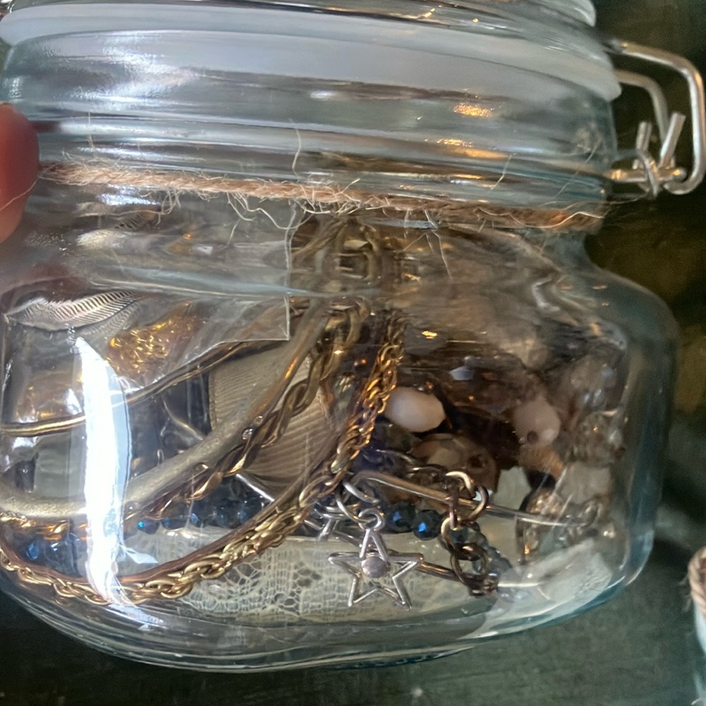 Glass Jar with Assorted Jewelry